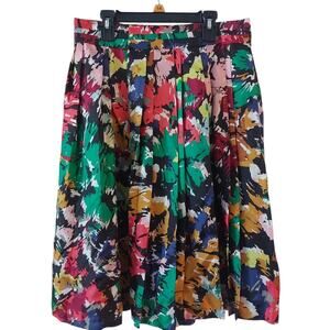 New J. Crew Floral Watercolor Silk A-line Pleated Midi Skirt size 4 Small